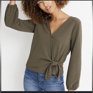 Madewell texture & threads Olive Tie-Front Blouse size XS